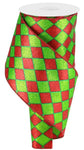 Red & Lime Glitter Harlequin Wired Ribbon - 4" x 10yds