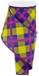 Purple, Yellow & Hot Pink Plaid Wired Ribbon - 4" x 10yds