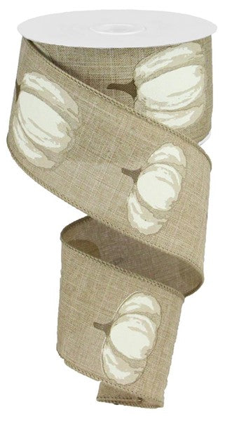 Burlap w/ Cream Pumpkin Wired Ribbon - 2.5" x 10yds