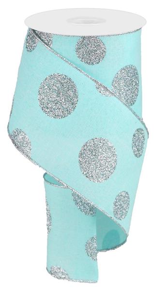 Light Blue Burlap w/ Silver Glitter Dots Wired Ribbon - 4" x 10yds