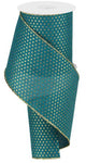 Teal & Gold Mini Dot Wired Ribbon - 4" x 10yds