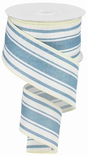 Farmhouse Blue & Ivory Striped Wired Ribbon - 2.5" x 10yds