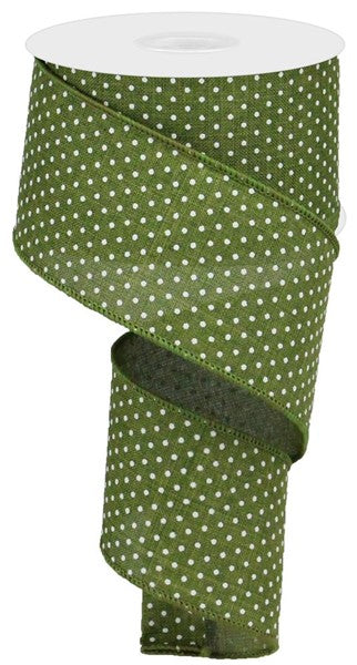 Moss Green & White Mini Dot Wired Ribbon - 2.5" x 100Ft