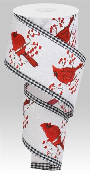 Cardinal w/ Gingham Check Edge Wired Ribbon - 2.5" x 10yds