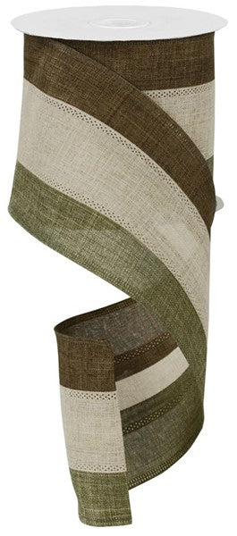 Brown, Tan & Fern Green Burlap Wired Ribbon - 4"x10Yds