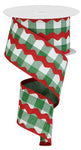 Red Ric Rac on Emerald Plaid Wired Ribbon - 2.5" x 10yds