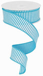 Turquoise w/ White Horizontal Stripes Wired Ribbon - 1.5" x 100ft