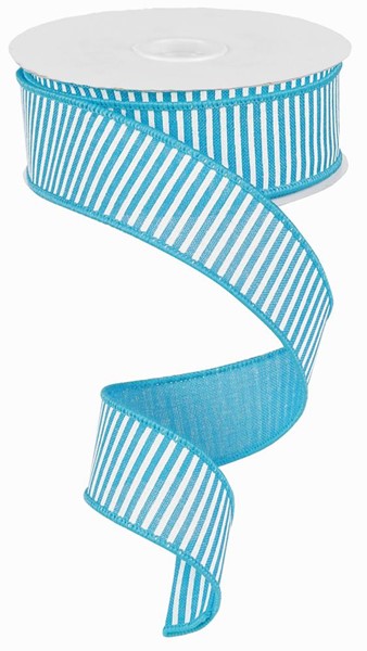 Turquoise w/ White Horizontal Stripes Wired Ribbon - 1.5" x 100ft