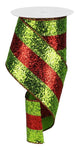 Lime & Red Large Glitter Wired Ribbon - 4"x 10yds