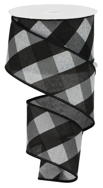 Black, White & Gray Wired Ribbon - 2.5" x 10yds
