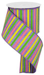 Yellow, Pink & Green Horizontal Stripe On Lavender Ribbon - 4" x 10yds