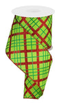 Red & Green Diagonal Plaid Wired Ribbon - 4" x 10yds