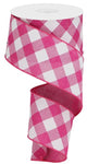 Fuchsia Diagonal Check Wired Ribbon - 2.5" x 10yds