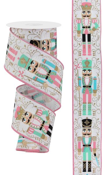 Pink & Mint Nutcracker Wired Ribbon - 2.5" x 10yds