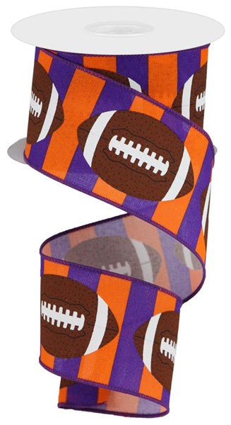 Orange & Purple Football Wired Ribbon - 2.5"x10Yds