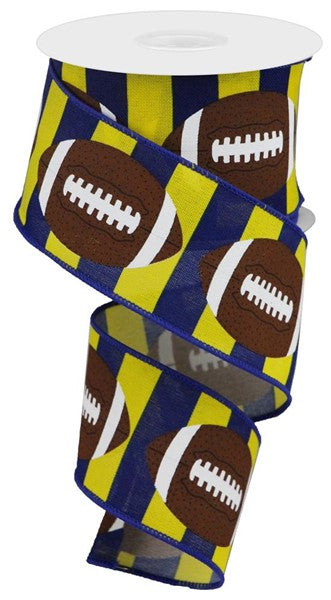 Navy & Yellow Football Wired Ribbon - 2.5"x10Yds