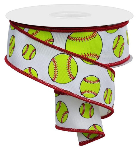 Softball Wired Ribbon - 1.5" x 10yds