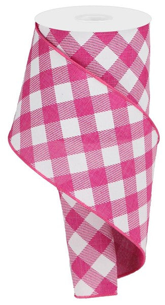 Fuchsia Diagonal Check Wired Ribbon - 4" x 50yds