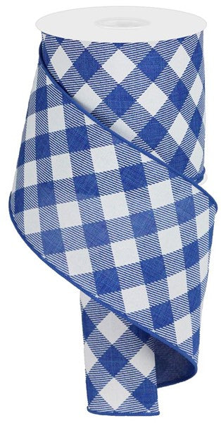 Royal Blue Diagonal Check Wired Ribbon - 4" x 50yds