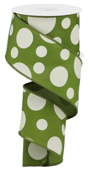 Sage Burlap w/ Cream Polka Dots Wired Ribbon - 2.5" x 50yds