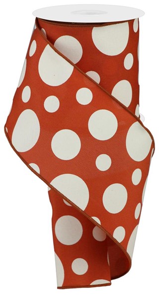 Rust w/ Ivory Giant Size Dots Wired Ribbon - 4" x 50yds