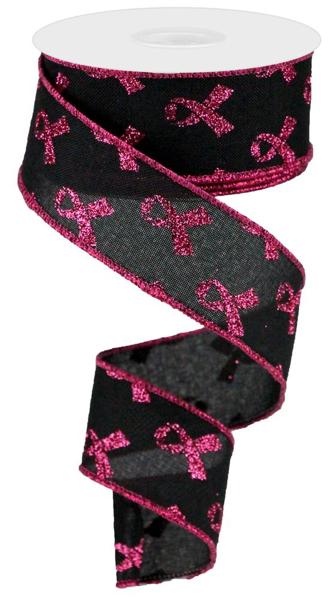 Glitter Breast Cancer Wired Ribbon - 1.5" x 10yds