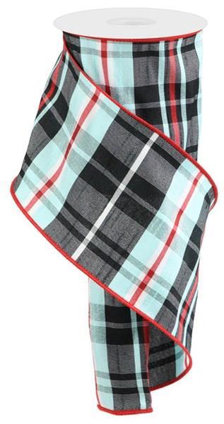 Blue, Red & Black Plaid Dupioni Wired Ribbon - 4" x 10yds