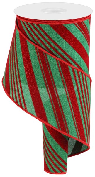 Rgc Ribbon Green & Red Velvet Diagonal Wired Ribbon - 4