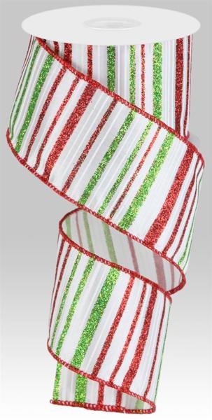 Red & Green Glitter Stipes Wired Ribbon - 2.5" x 10yds