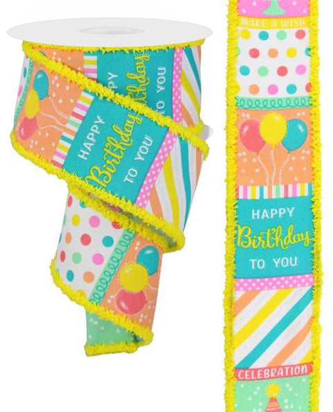 Birthday Blocks/Drift Wired Ribbon - 2.5" x 10yds