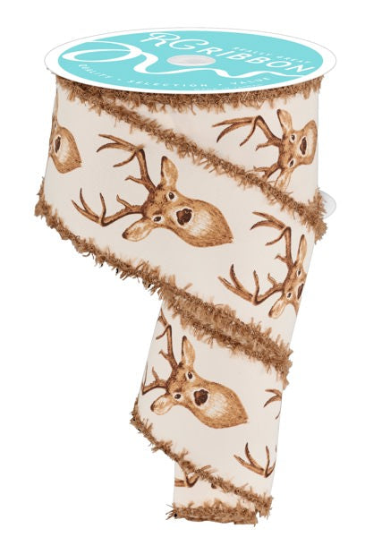 Deer Head W/ Drift Edge Wired Ribbon - 2.5" x 10yds