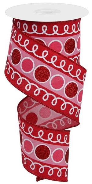 Red & Pink Dots With Loops Wired Ribbon - 2.5"x 10yds