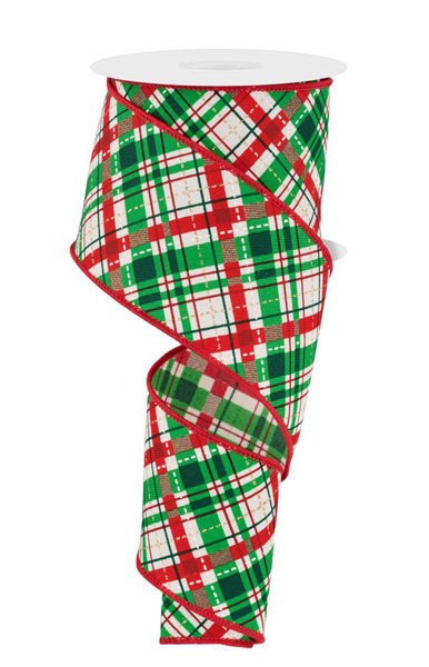 Red & Green Diagonal Plaid Wired Ribbon - 2.5" x 10yds