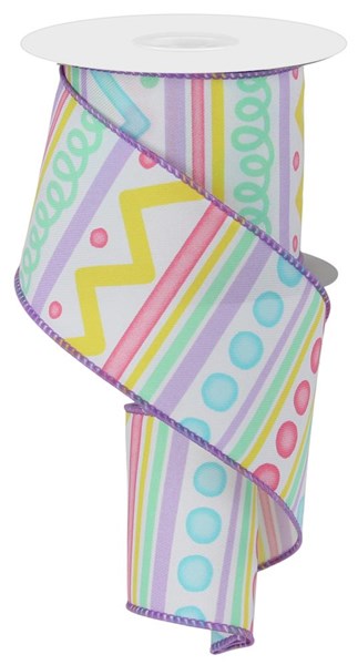 Easter Stripes Wired Ribbon - 2.5" x 100Ft