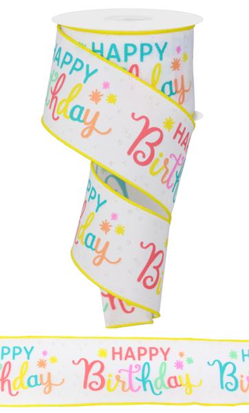 Happy Birthday Script Wired Ribbon - 2.5" x 100Ft