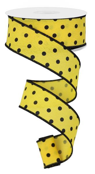 Yellow w/ Black Micro Dots Wired Ribbon - 1.5" x 100ft