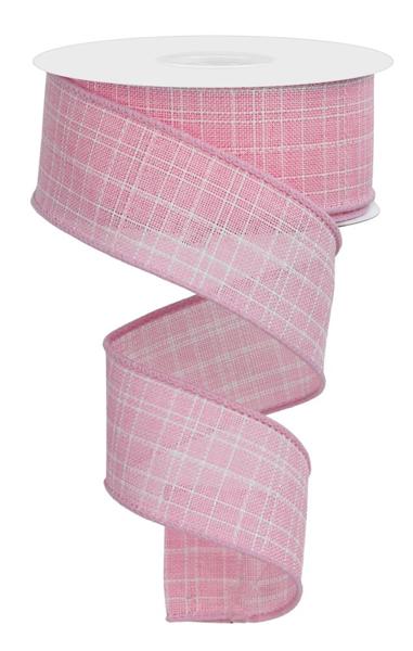 Light Pink Check Burlap Wired Ribbon - 1.5" x 50yds