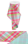 Hot Pink Summer Diagonal Plaid Wired Ribbon - 4" x 10yds