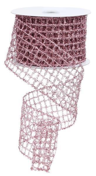 Pink Tinsel Mesh Wired Ribbon - 2.75" x 10yds