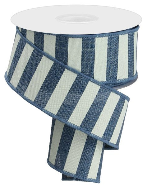 Denim & Ivory Horizontal Stripe Wired Ribbon - 1.5" x 50yds