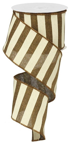 Brown & Ivory Horizontal Stripe Wired Ribbon - 2.5" x 10yds