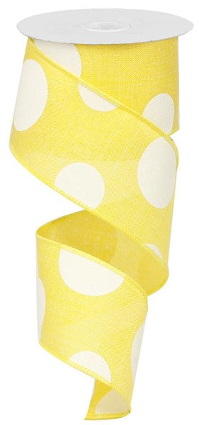 Yellow Polka Dot Wired Ribbon - 2.5" x 50yds