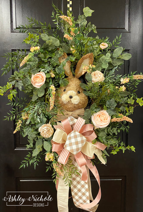 Rabbit in a Blushing Rose Garden Wreath
