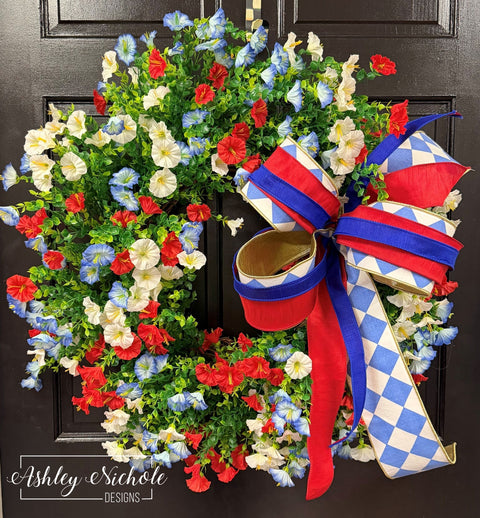 Red, White, & Blue Morning Glory Wreath