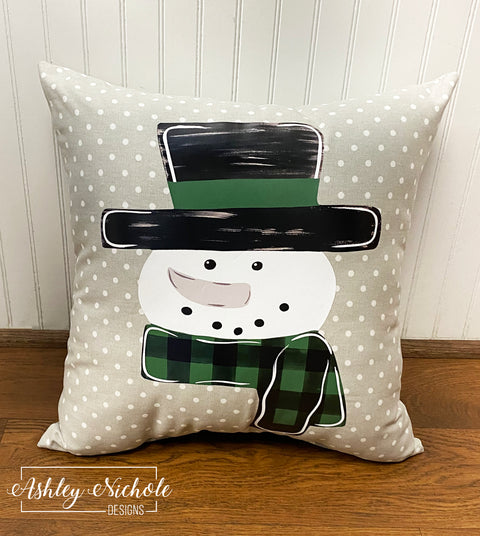 Custom - Rustic Snowman - Green/Black - Gray Dot Pillow
