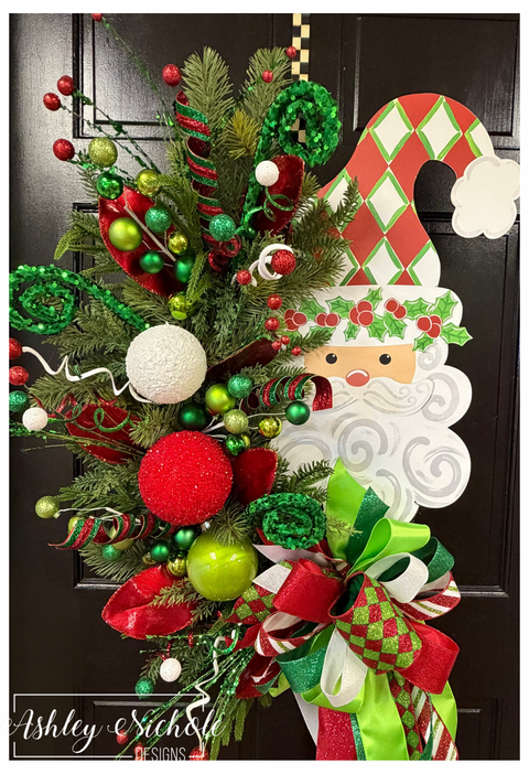 Santa - Holly Jolly Harlequin - Wreath (Red)