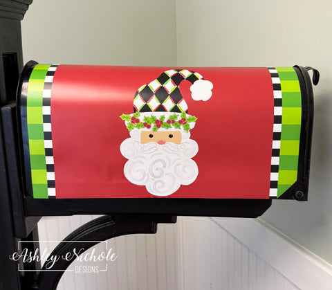 Santa - Holly Jolly Harlequin (BLACK) - Magnetic Vinyl Mailbox Cover