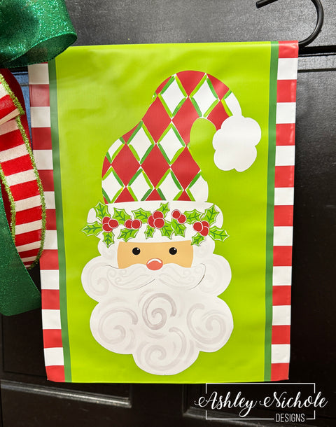 Santa - Holly Jolly Harlequin (RED) - Vinyl Garden Flag