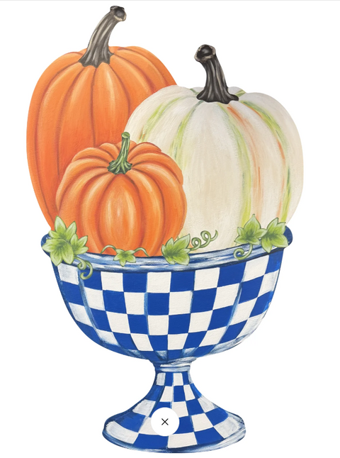 Blue Check Bowl of Pumpkins -  Corrugated Coroplast Yard Stake