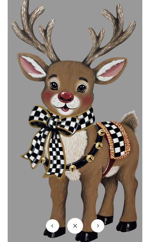Elegant Checkered Christmas Reindeer - Christmas Corrugated Coroplast Yard Stake